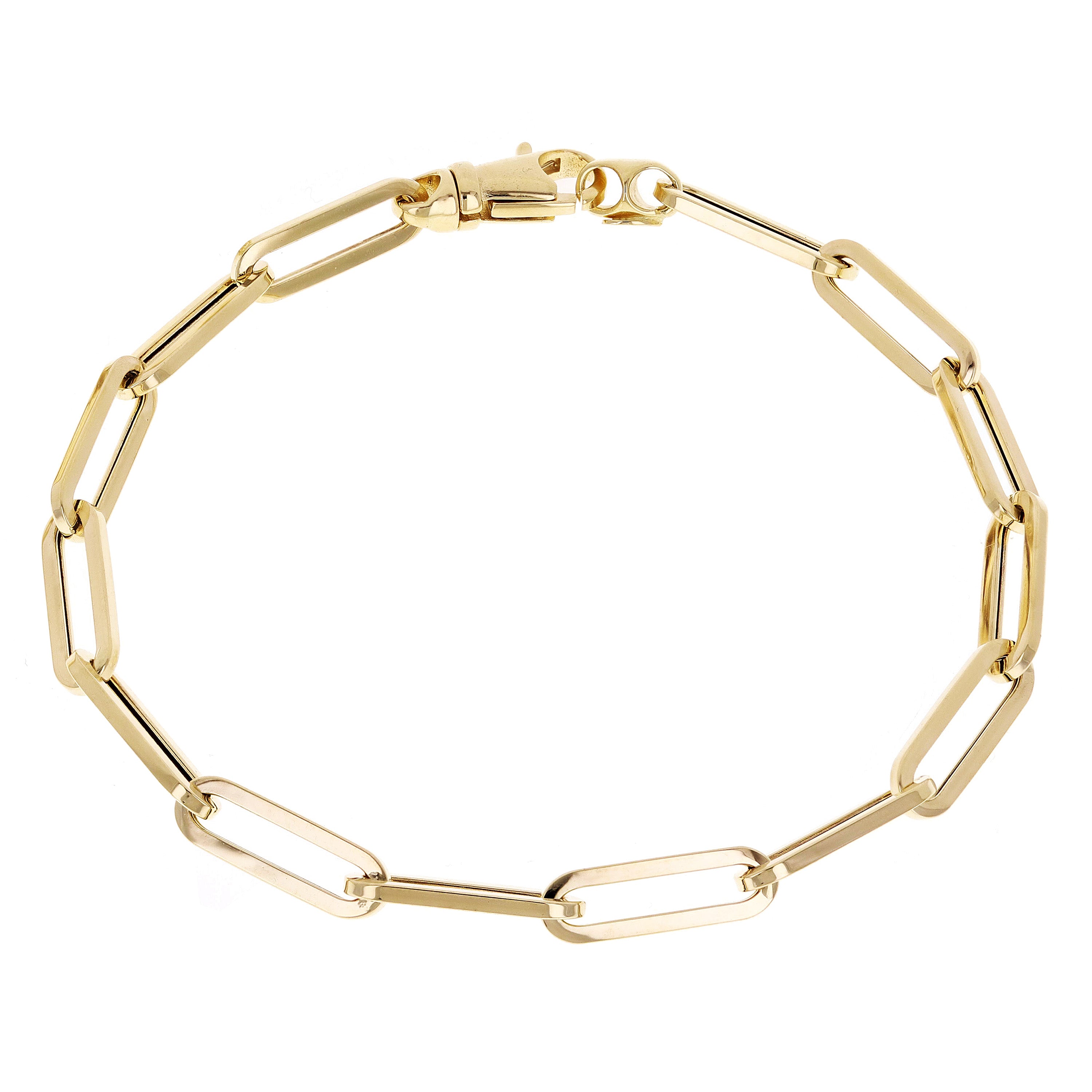 Italian 14k Yellow Gold Hollow Paper Clip Chain Bracelet 7.75" 4.9mm 4.5 grams - 7.75" 4.5 grams