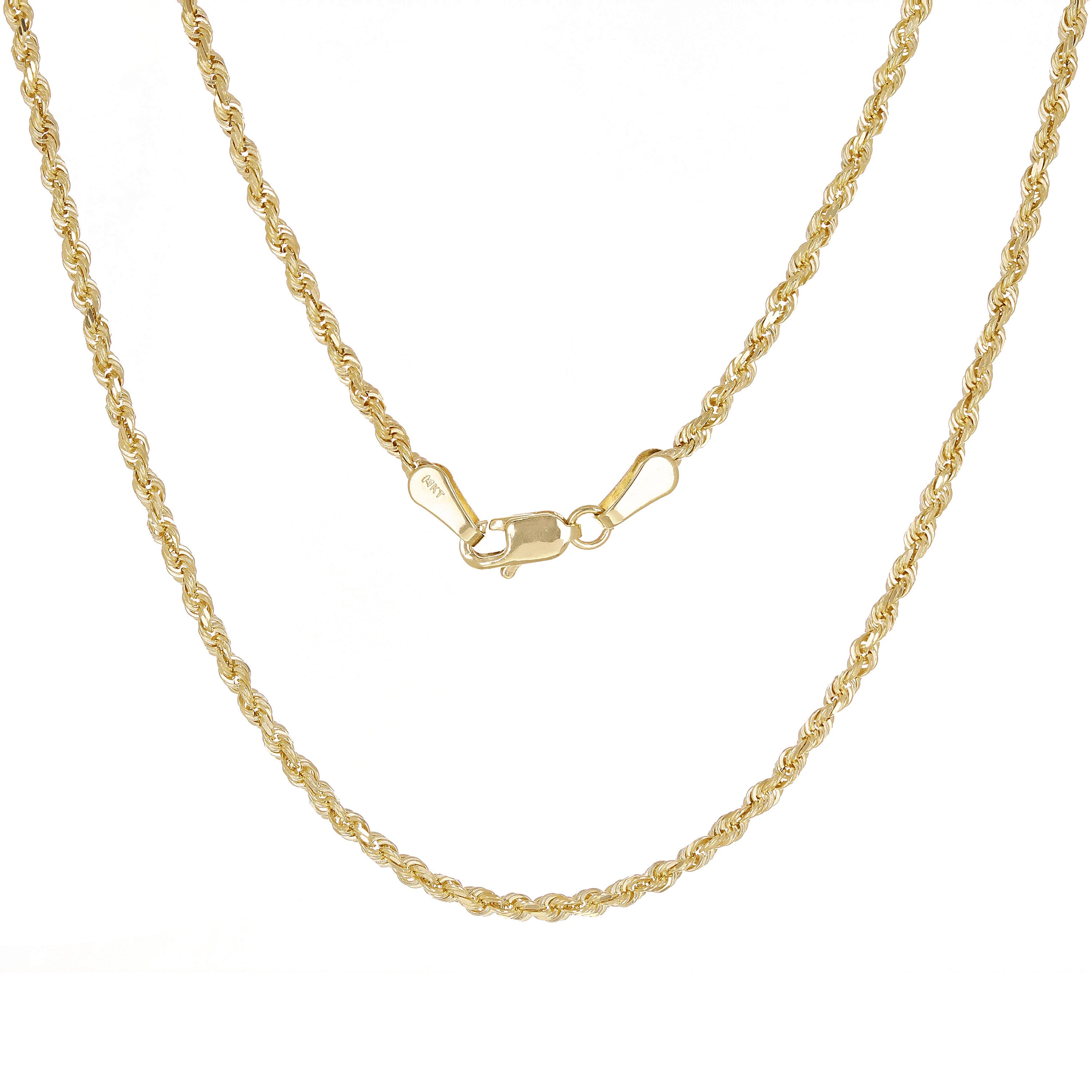 14k Yellow Gold Solid Diamond Cut Rope Chain Necklace 16" 2mm - 16"