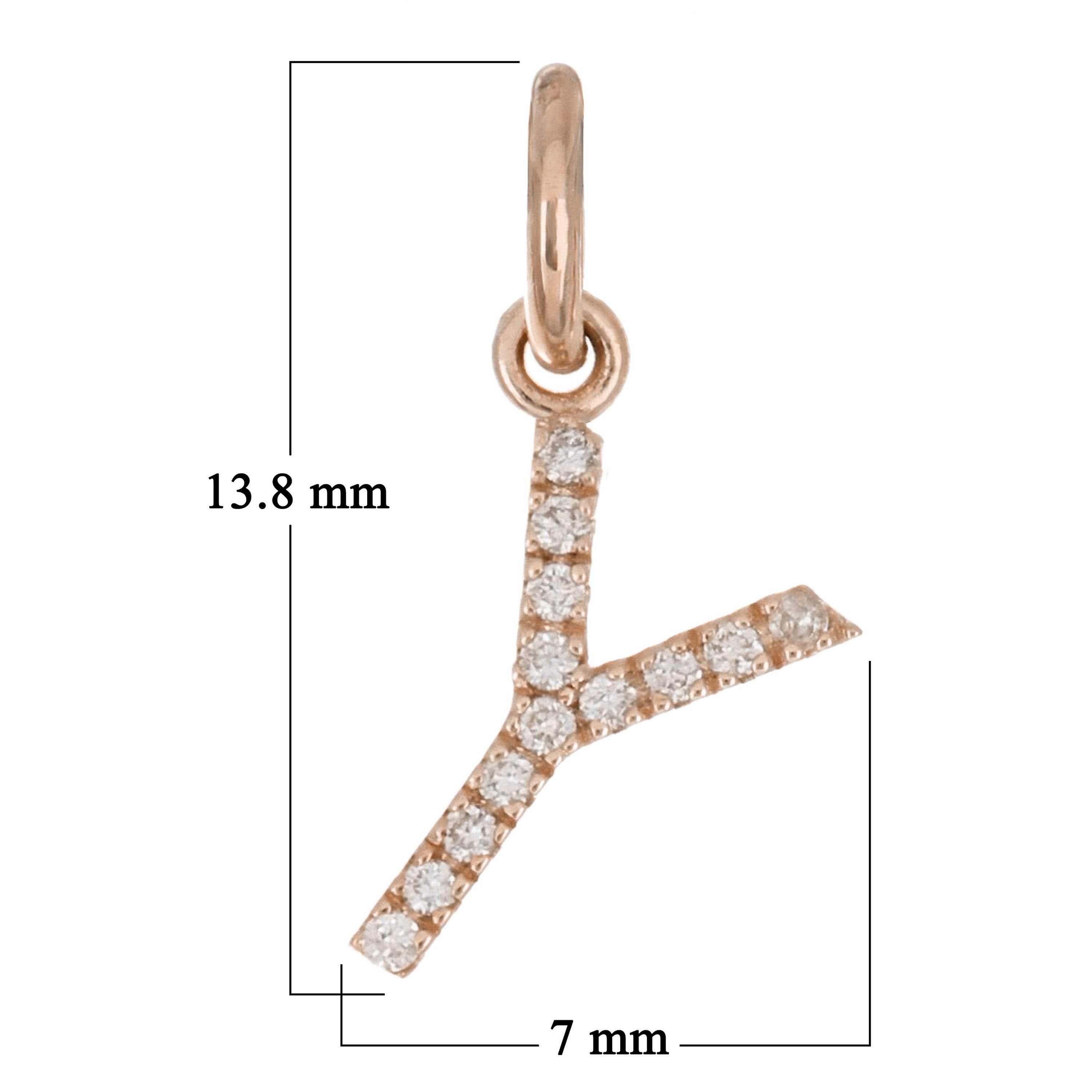 14k Rose Gold Diamond Initial Letter Y Charm Pendant - Letter Y,Rose