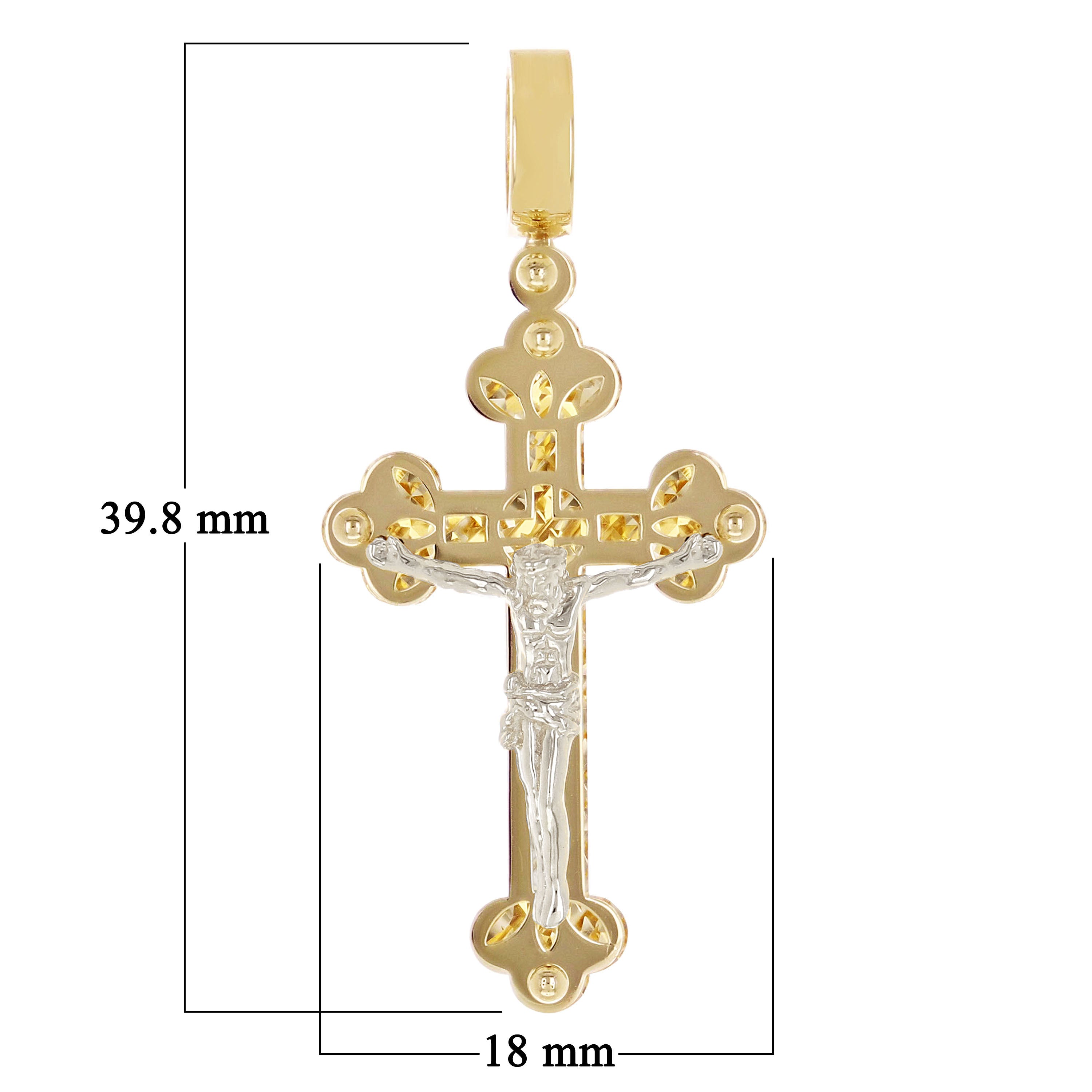 Italian 14k Two-Tone Gold 3D Double Sided Crucifix Cross Charm Pendant 1.6" 3.5g
