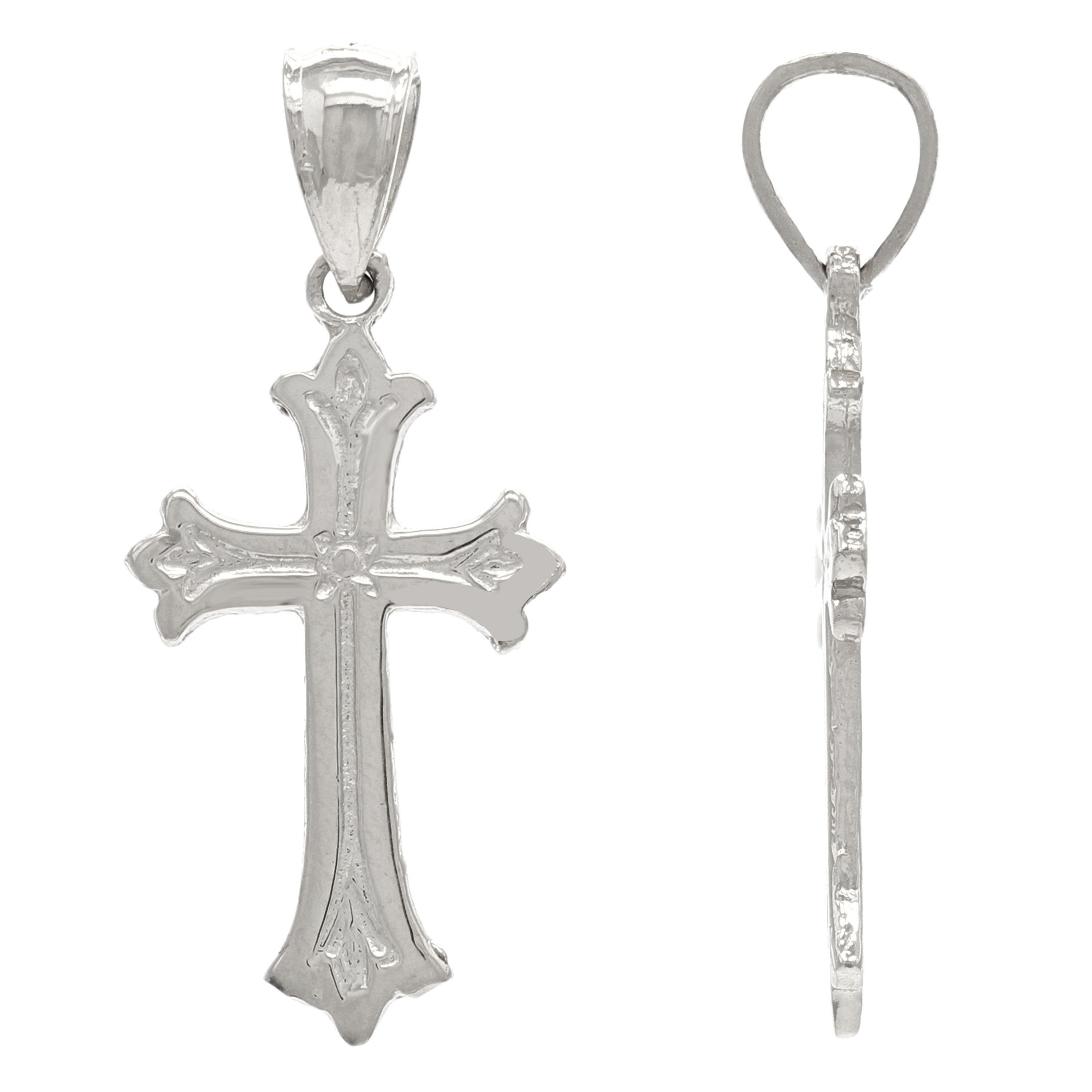 14k White Gold Christian Cross Religious Charm Pendant 1" 1.3 grams - White