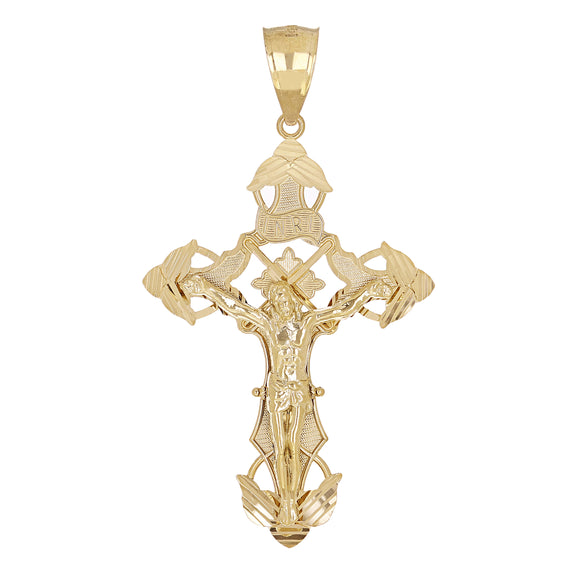 14k Yellow Gold INRI Christ Passion Cross Crucifix Pendant 3