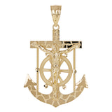 14k Yellow Gold Jesus Christ Crucifix Nugget Anchor Ship Mariners Pendant 2.5"