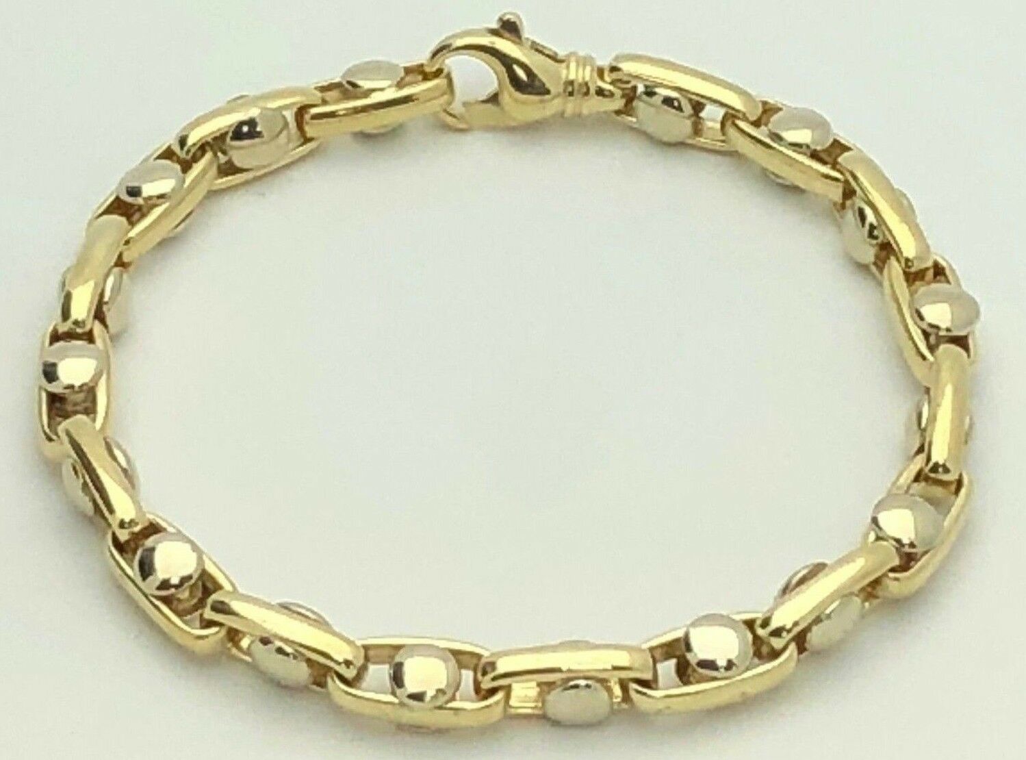 14k Two Tone Gold Handmade Fashion Link Bracelet 8.75" 6.8mm 39.7 grams