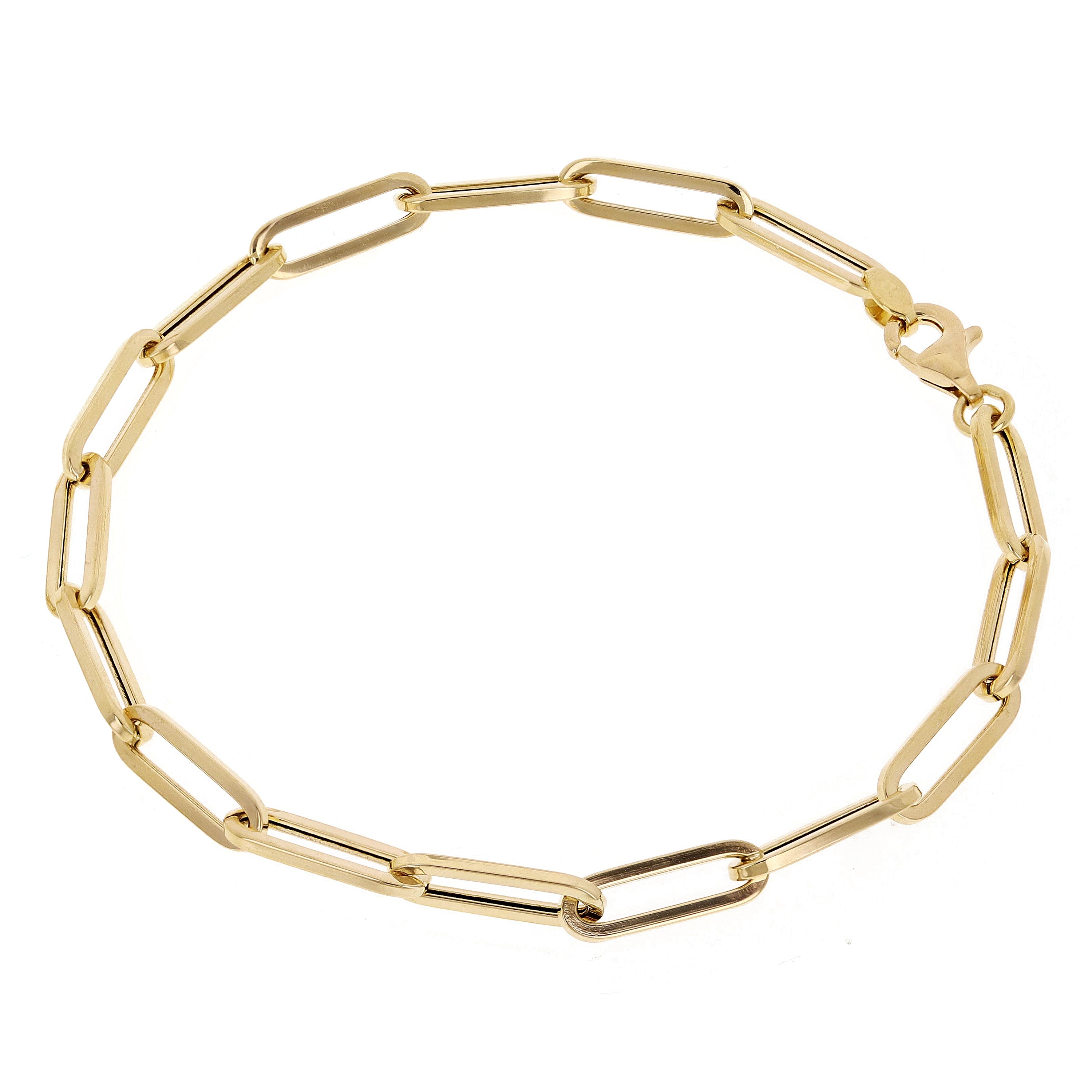 Italian 14k Yellow Gold Hollow Paper Clip Chain Bracelet 7.5" 4.3mm 2.7 grams - 7.5" 4.3mm