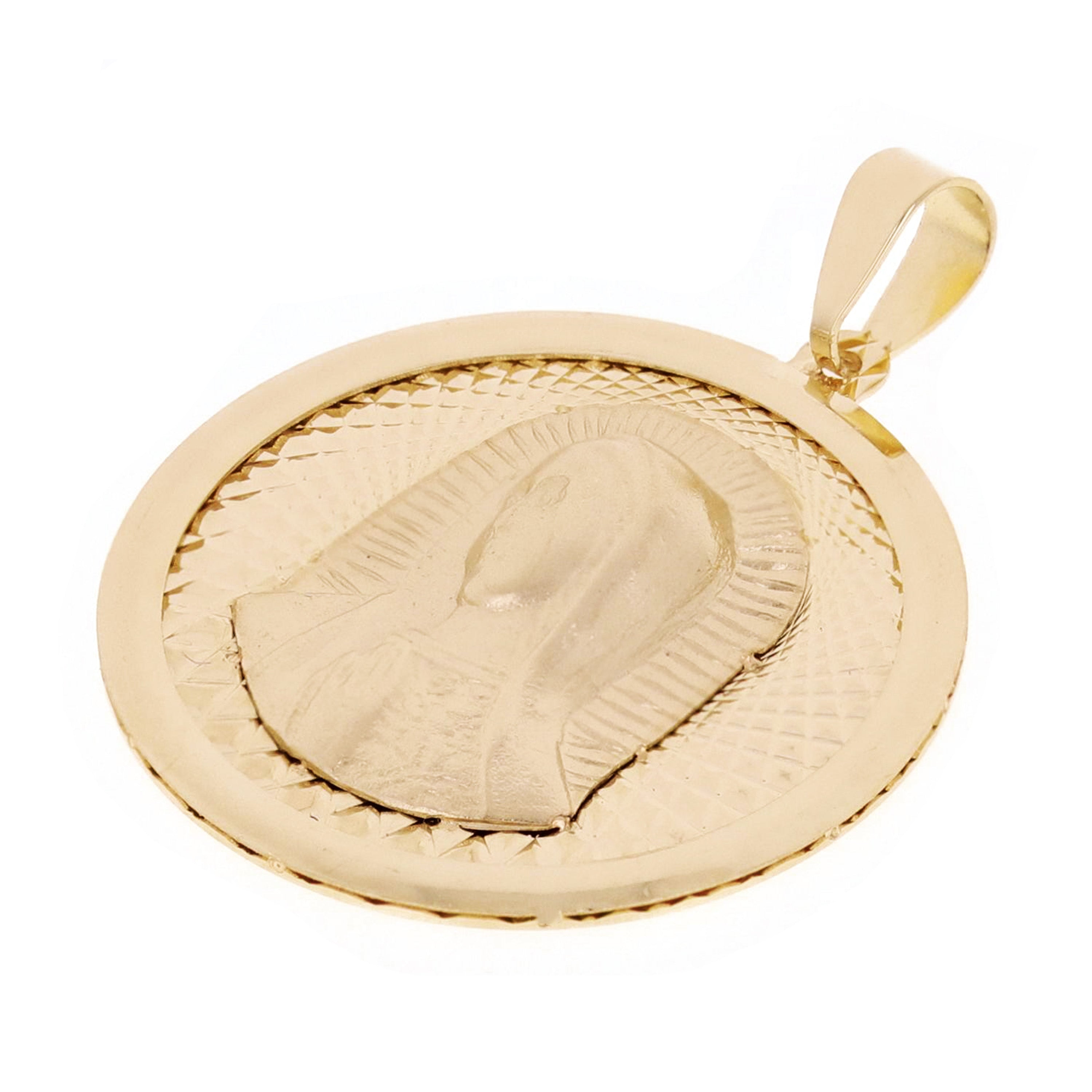 Italian 14k Yellow Gold Madonna Virgin Mary Medal Charm Pendant 1.1" 2.5 grams - 2.5 grams