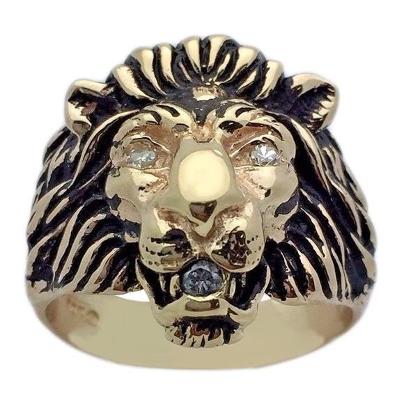 Men's 14k Yellow Gold Diamonds Black Finish Lion Head Ring Size 7 - Ring Size 7