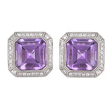 18k White Gold Amethyst & Diamond Halo Cushion Stud Earrings