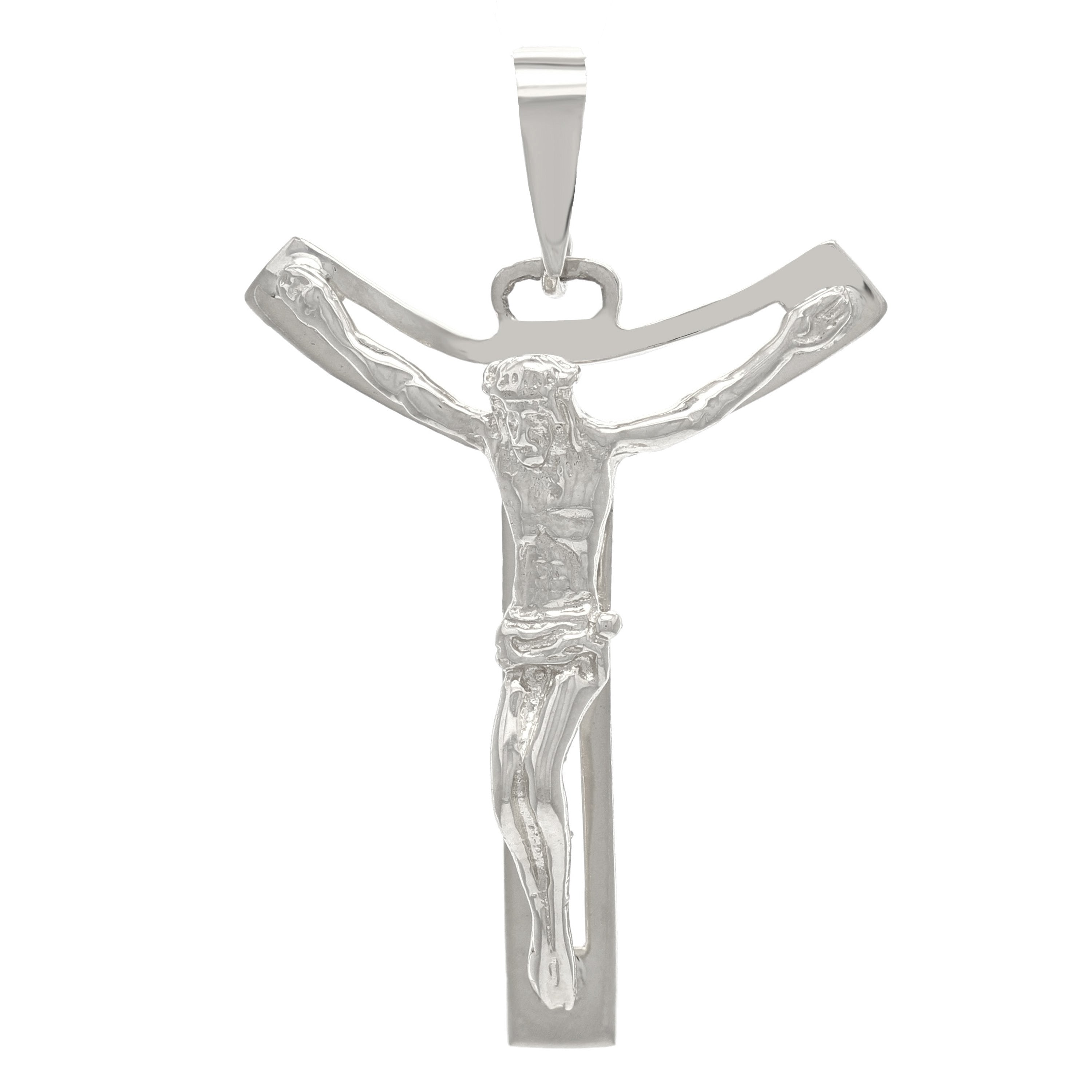 14k White Gold Jesus Crucifix Cross Religious Charm Pendant 3.5 grams - White