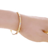 Italian 14k Two-Tone Gold Hollow Screw Design Bangle Bracelet 7" 4mm 5.3 grams