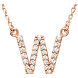 14k Rose Gold Diamond Initial Letter W Alphabet Rolo Pendant Necklace 18" - Letter W,Rose