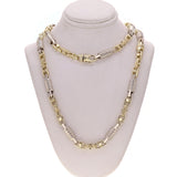 14k Yellow & White Gold Handmade Spring & Greek Link Necklace 28" 7mm 102.8grams - 28"