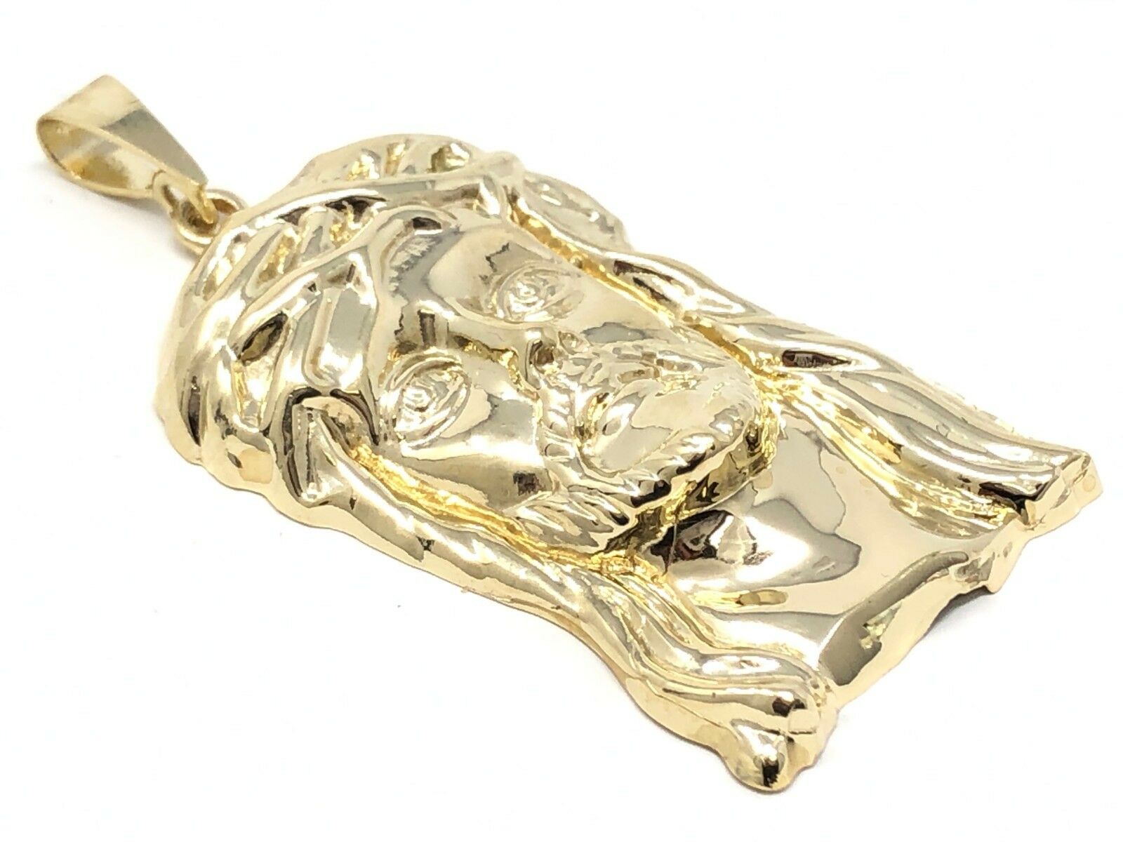 14k Yellow Gold Jesus Piece Jesus Christ Face Pendant Religious Charm 2.15"13.8g