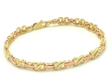 14k Two Tone Gold High Polished Hugs & Kisses XOXO Link Bracelet 7.25" 5.3mm 9g