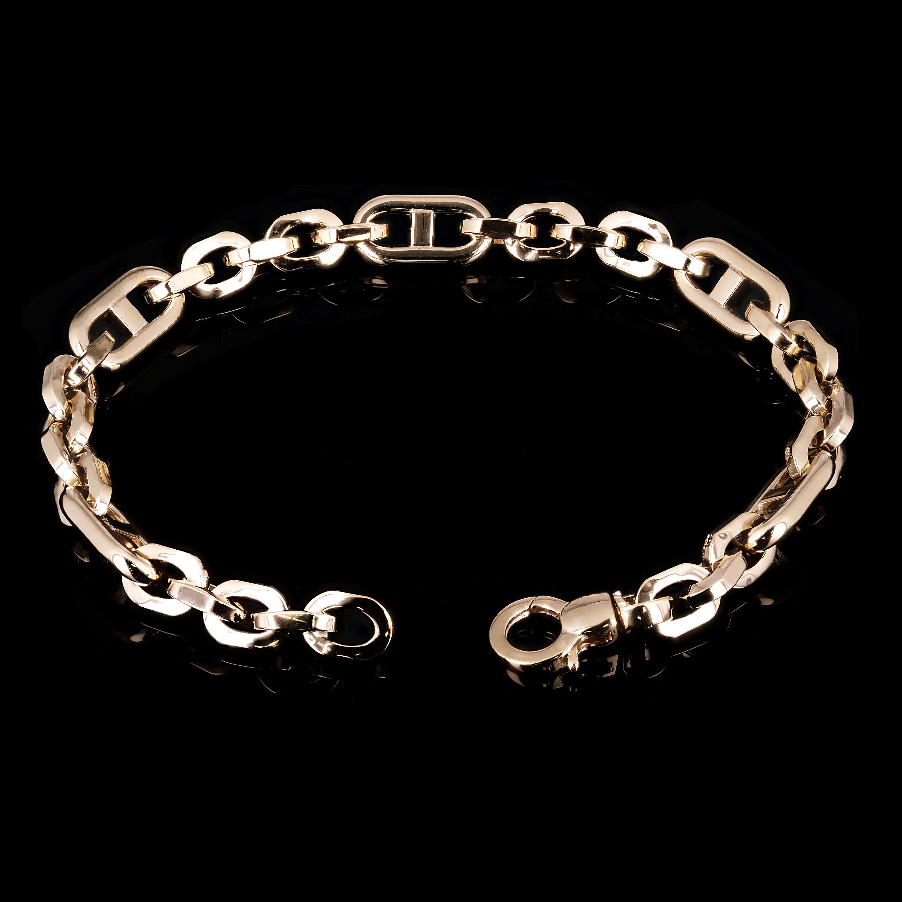 Italian 14k Yellow Gold Hollow Oval & Mariner Link Bracelet 8" 7.5mm 7 grams