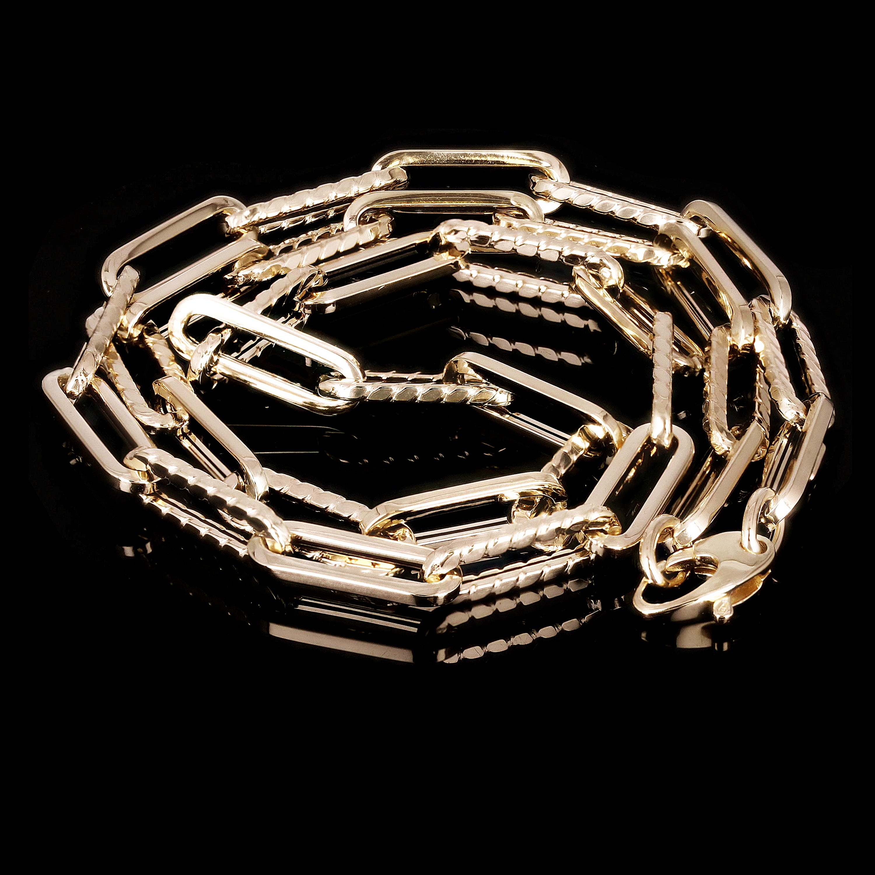 14k Yellow Gold Hollow High Polished&Textured Paper Clip Link Necklace 18" 5.7mm