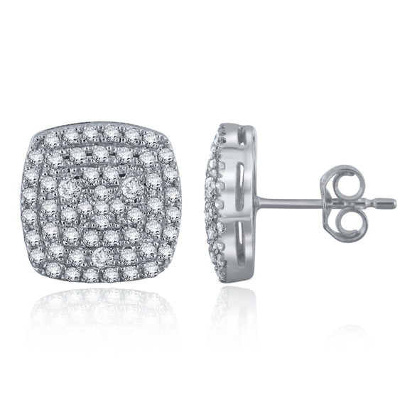 14k White Gold 0.75ctw Diamond Geometric Concentric Square Stud Earrings