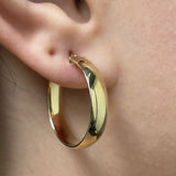 Italian 14k Yellow Gold Hollow Rounded Flat Tube Earrings 1" 5mm 2.1 grams