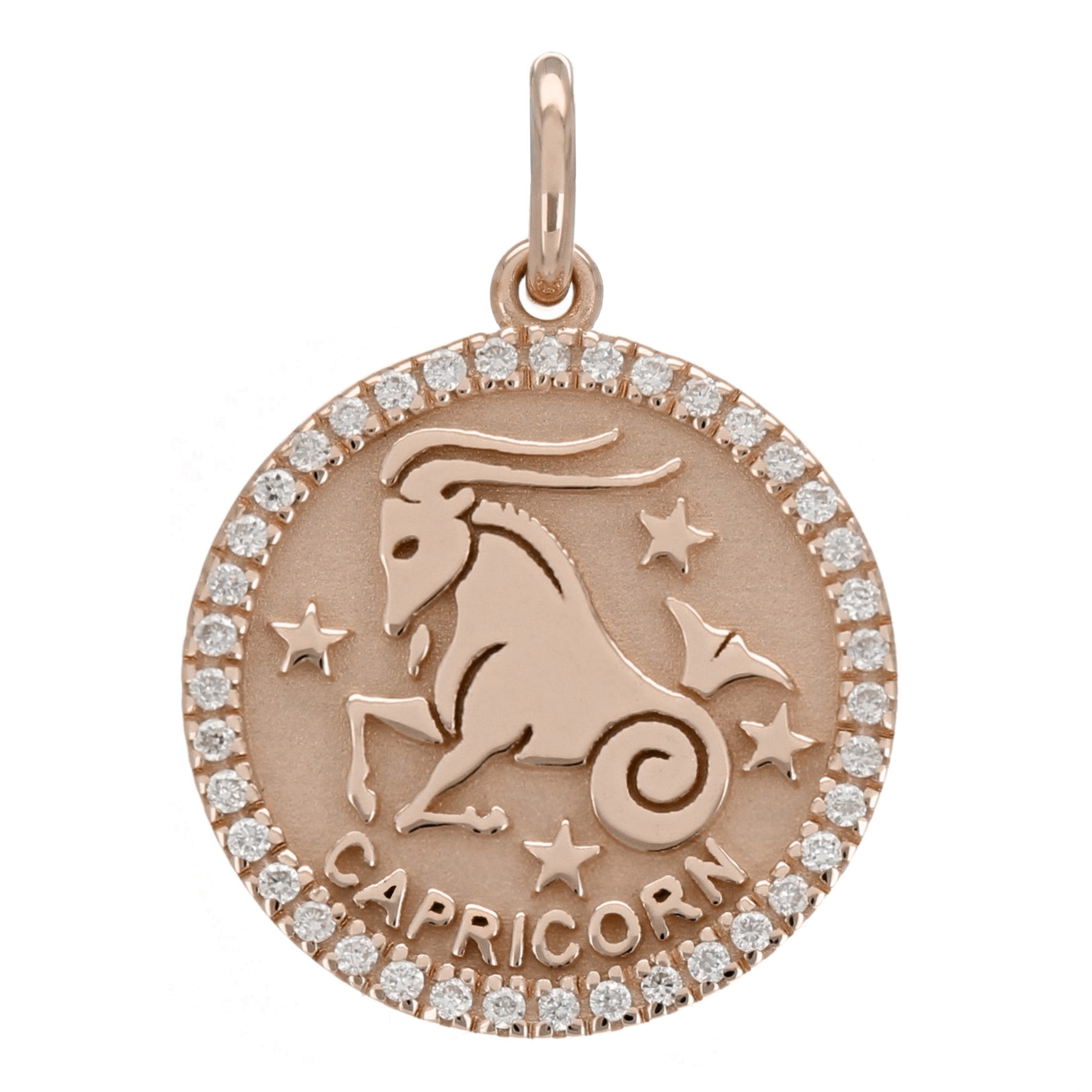 14k Rose Gold  Diamond Zodiac Sign Capricorn Pendant - Capricorn,Rose
