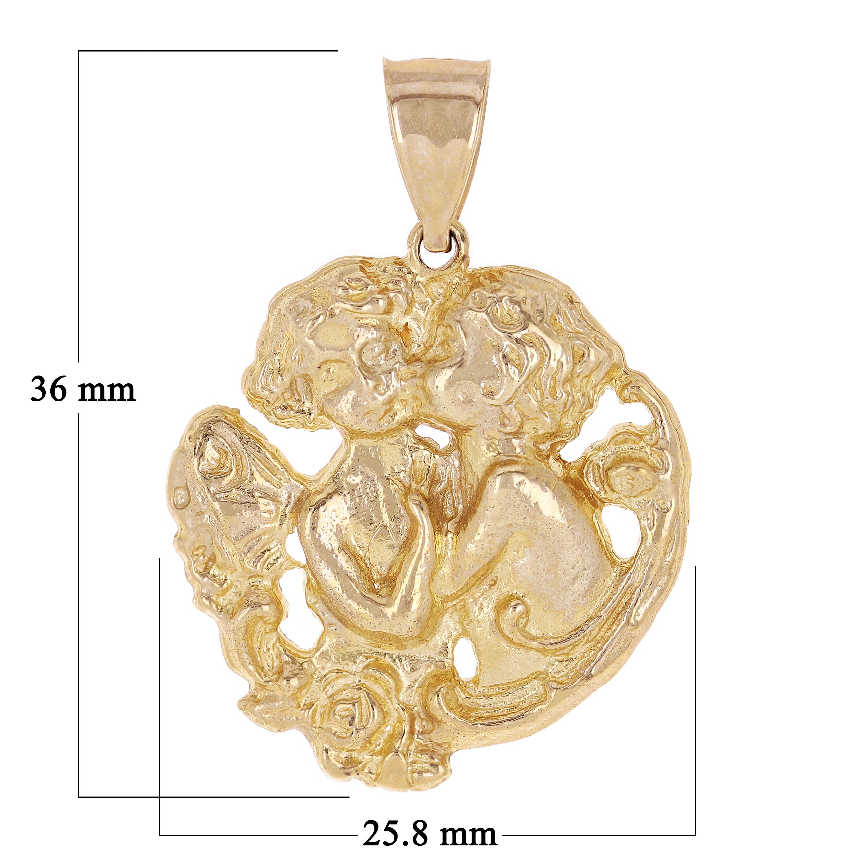 14k Yellow Gold Cherub Guardian Kissing Angels Pendant 1.4" 5.6 grams