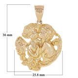 14k Yellow Gold Cherub Guardian Kissing Angels Pendant 1.4" 5.6 grams