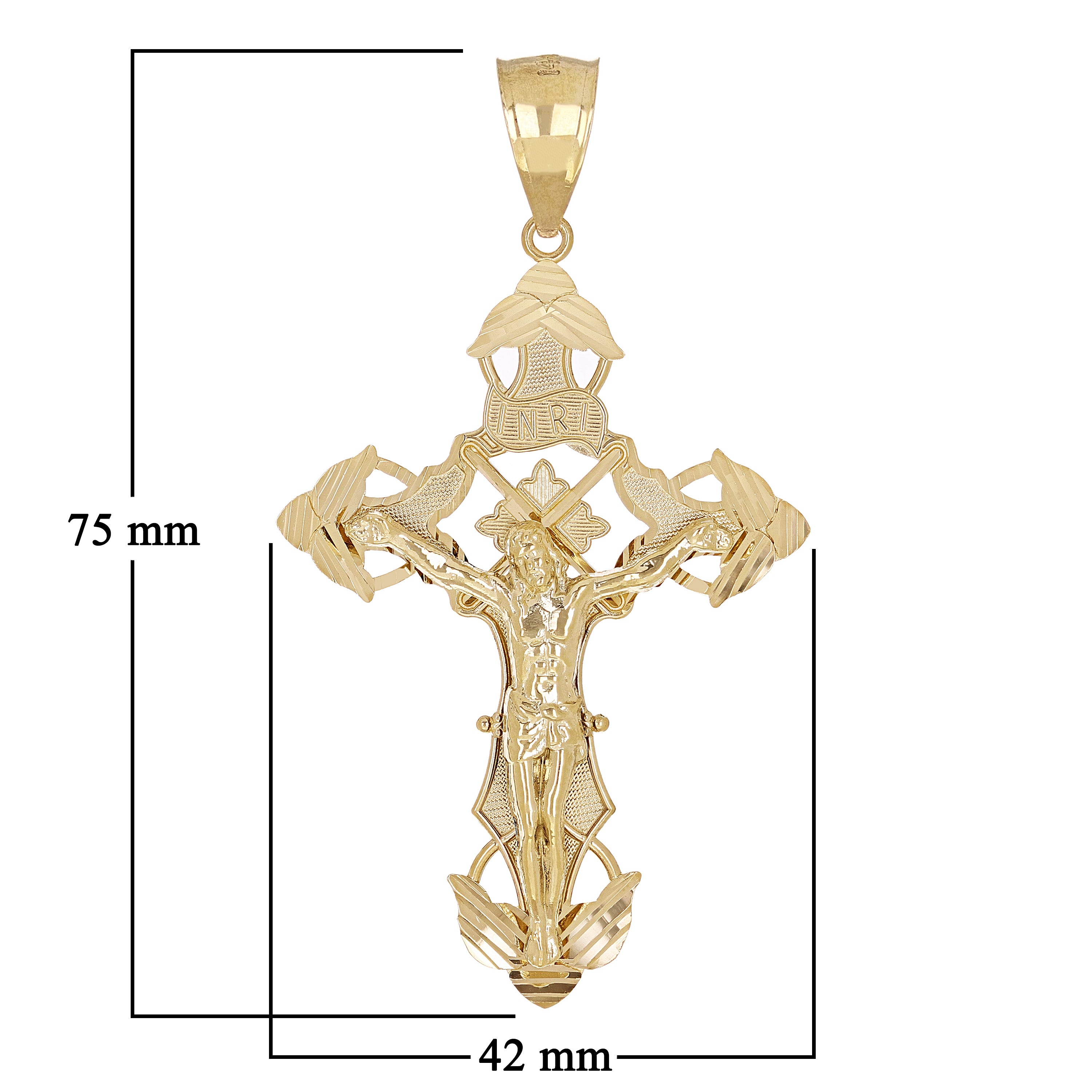 14k Yellow Gold INRI Christ Passion Cross Crucifix Pendant 3" 11 grams
