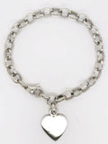 14k White Gold Oval Rolo Link Chain Heart Charm Bracelet 8" 18 grams