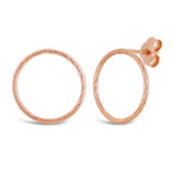Italian 14k Rose Gold Shiny Slender Twisted Eternity Circle Hoop Stud Earring - Rose