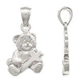 14k White Gold Teddy Bear Holding Cross Pendant - White