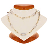 Italian 14k Two Tone Gold Hollow Paper Clip Chain Necklace 18" 4mm & 5.6mm 6.8g - 18"