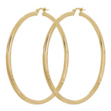 Italain 14k Yellow Gold Polished & Sand Finish Round Hoop Earrings 2.3" 3mm 4.6g
