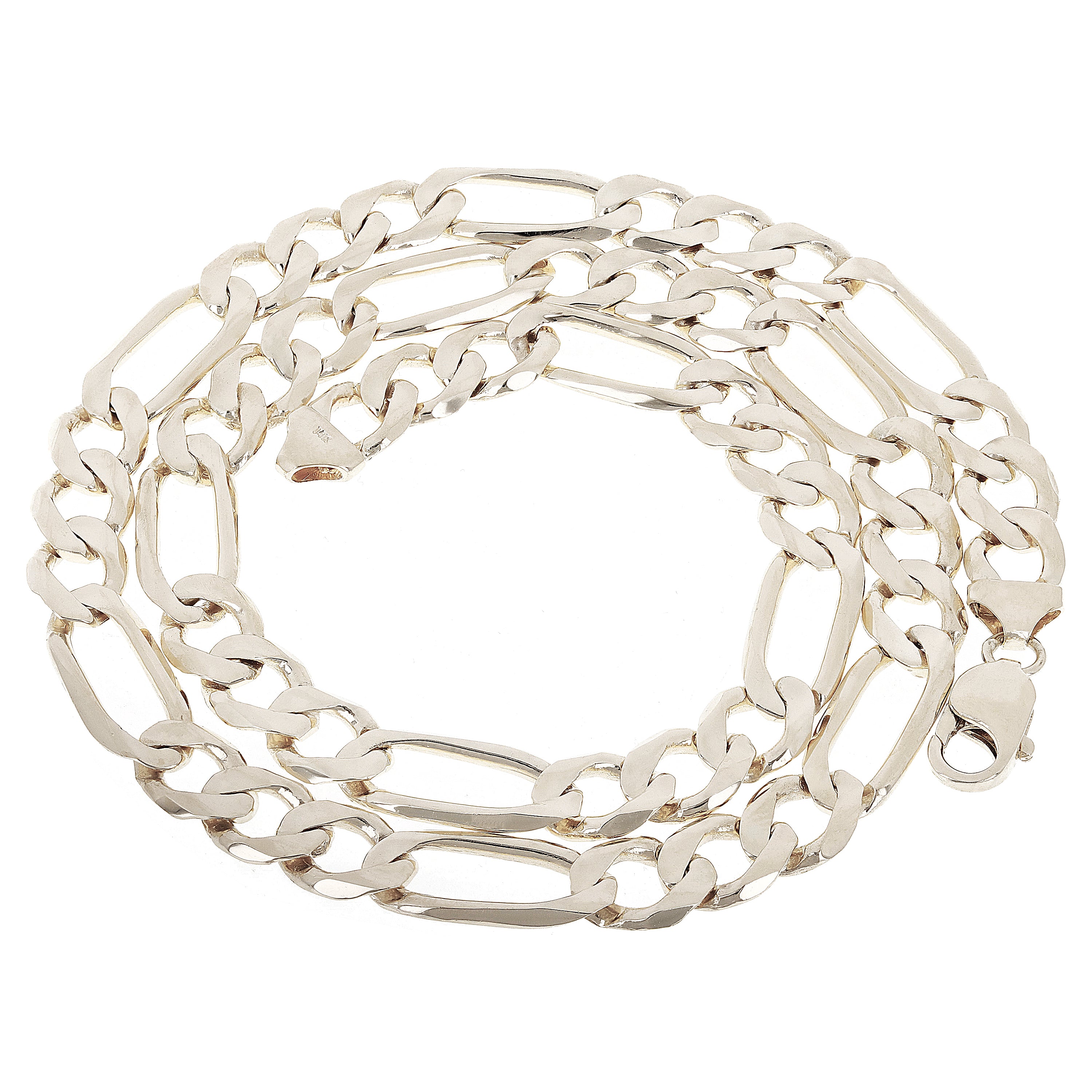 Men's 14k White Gold Solid Figaro Chain Necklace 20" 9.7mm 58 grams - White,20"