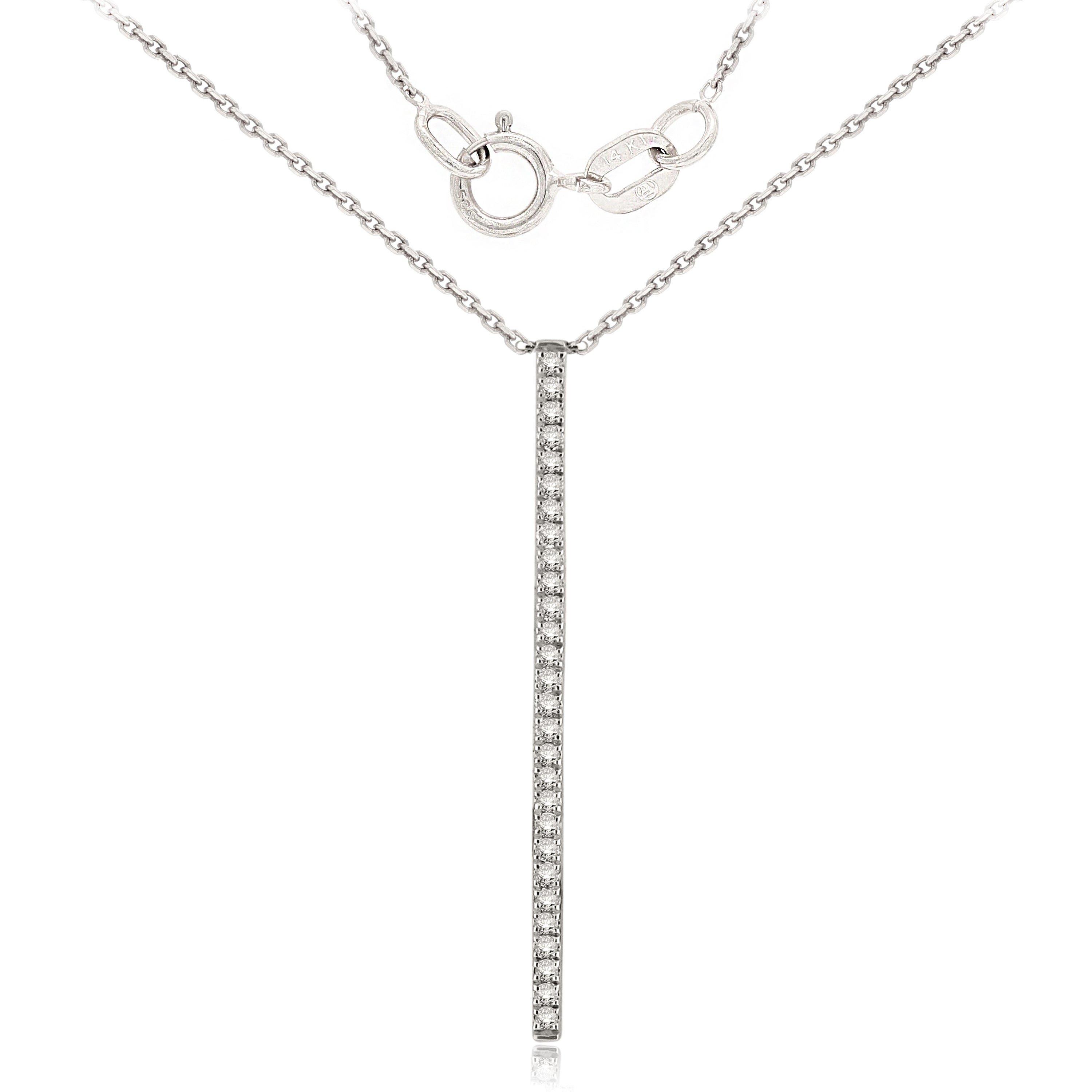 14k White Gold 1/4 ctw Diamond-Accented Vertical Bar Pendant Necklace 18" - White