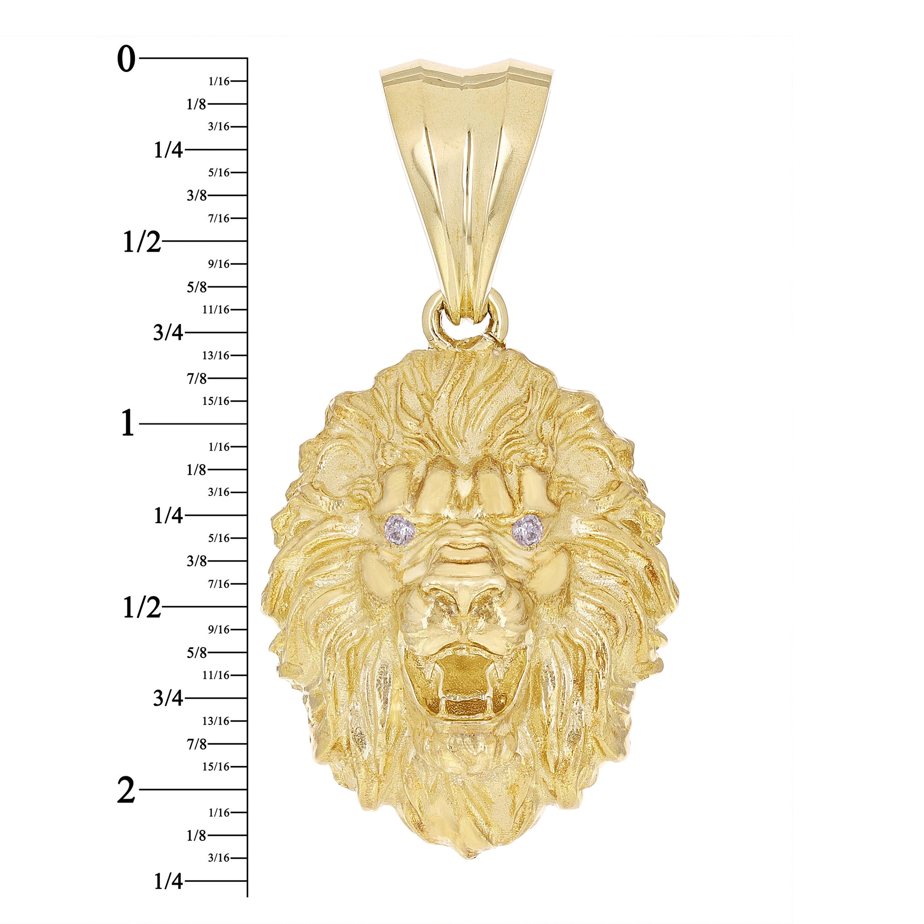 14k Yellow Gold Solid 3D Lion Head Charm Pendant with Diamond Eyes 2.2" 25 grams - Large 25 grams