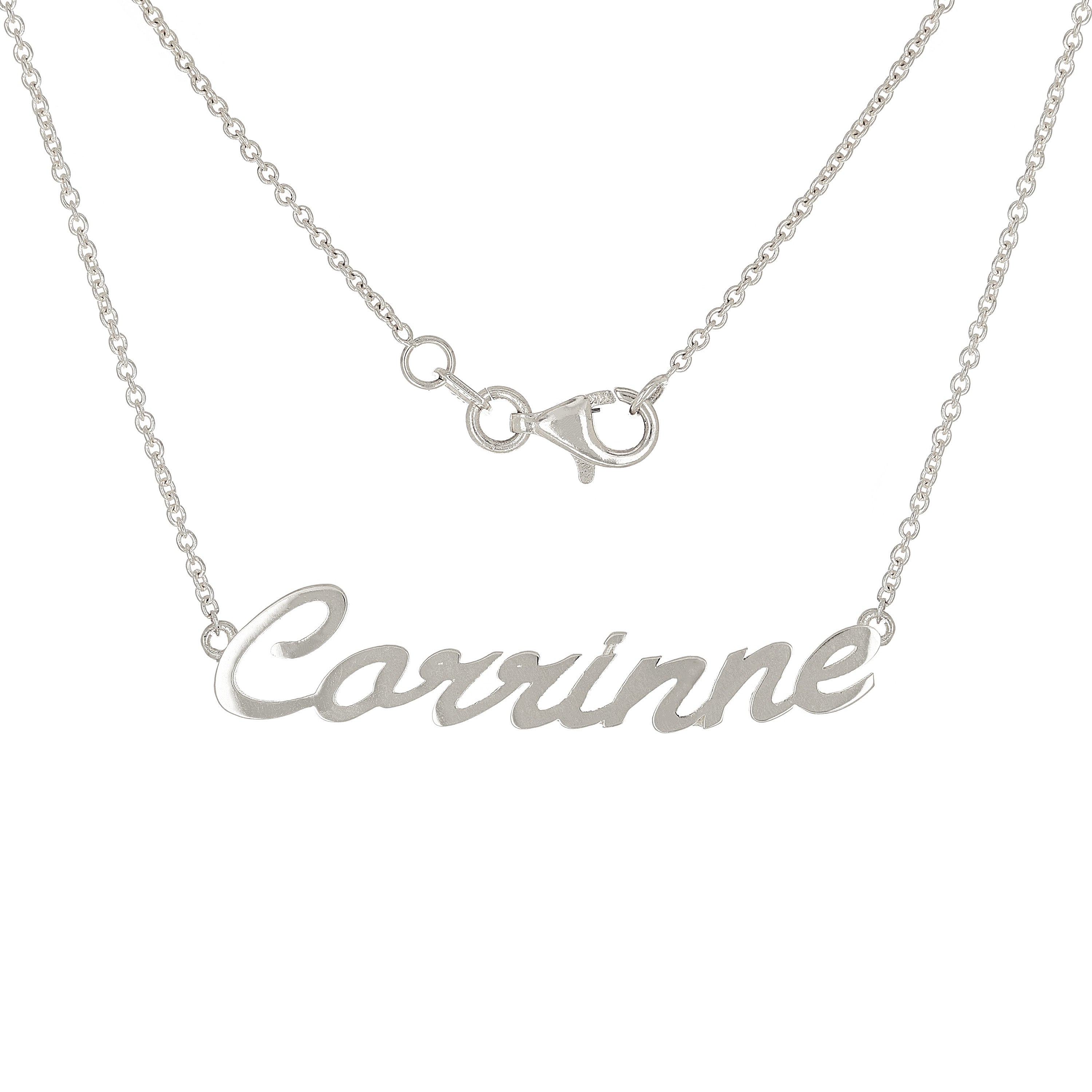 14k White Gold Personalized Script Name Plate Pendant Necklace Adj.16-20" Chain