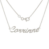 14k White Gold Personalized Script Name Plate Pendant Necklace Adj.16-20" Chain