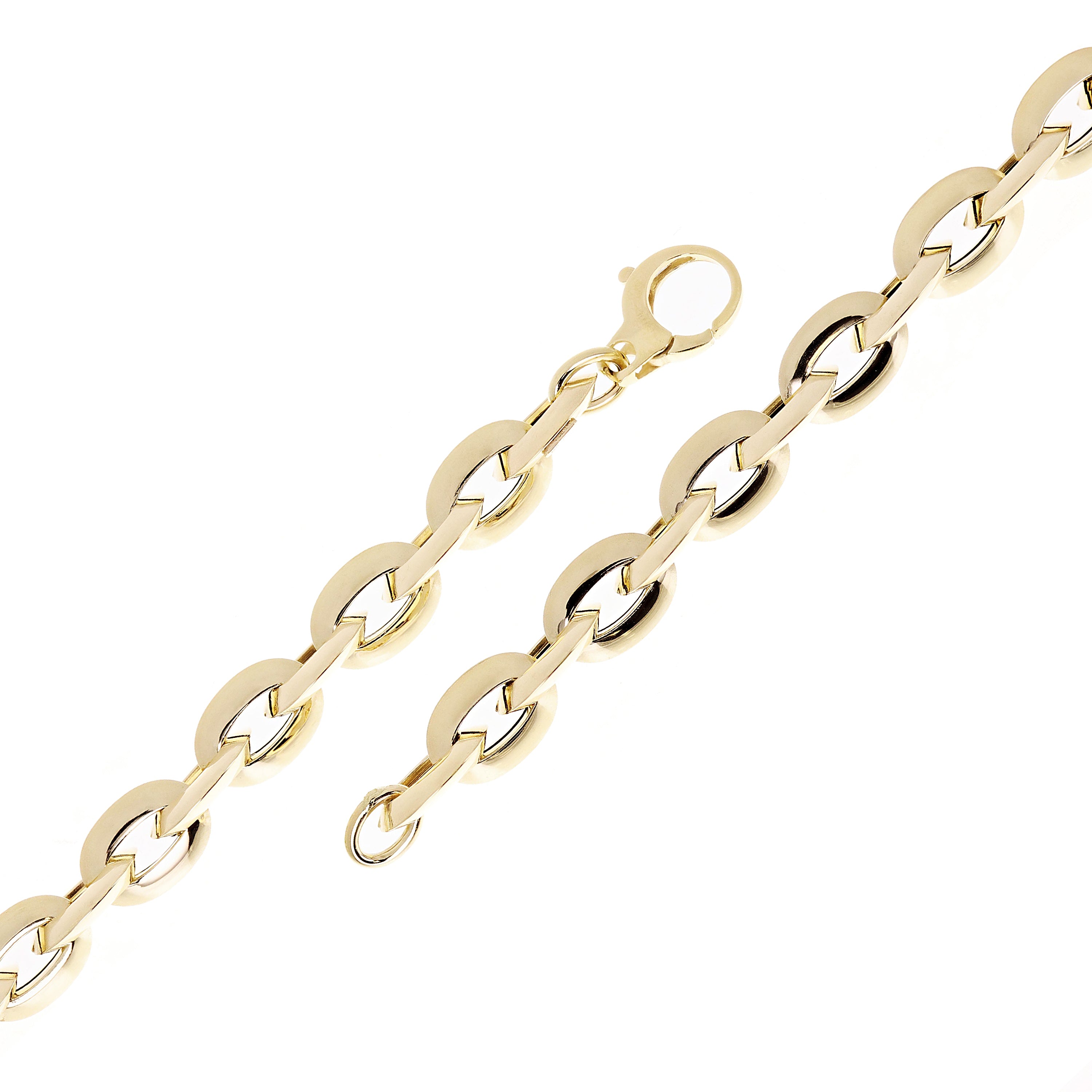 Italian 14k Yellow Gold Hollow Oval Link Bracelet 7.75" 10mm 8.5 grams
