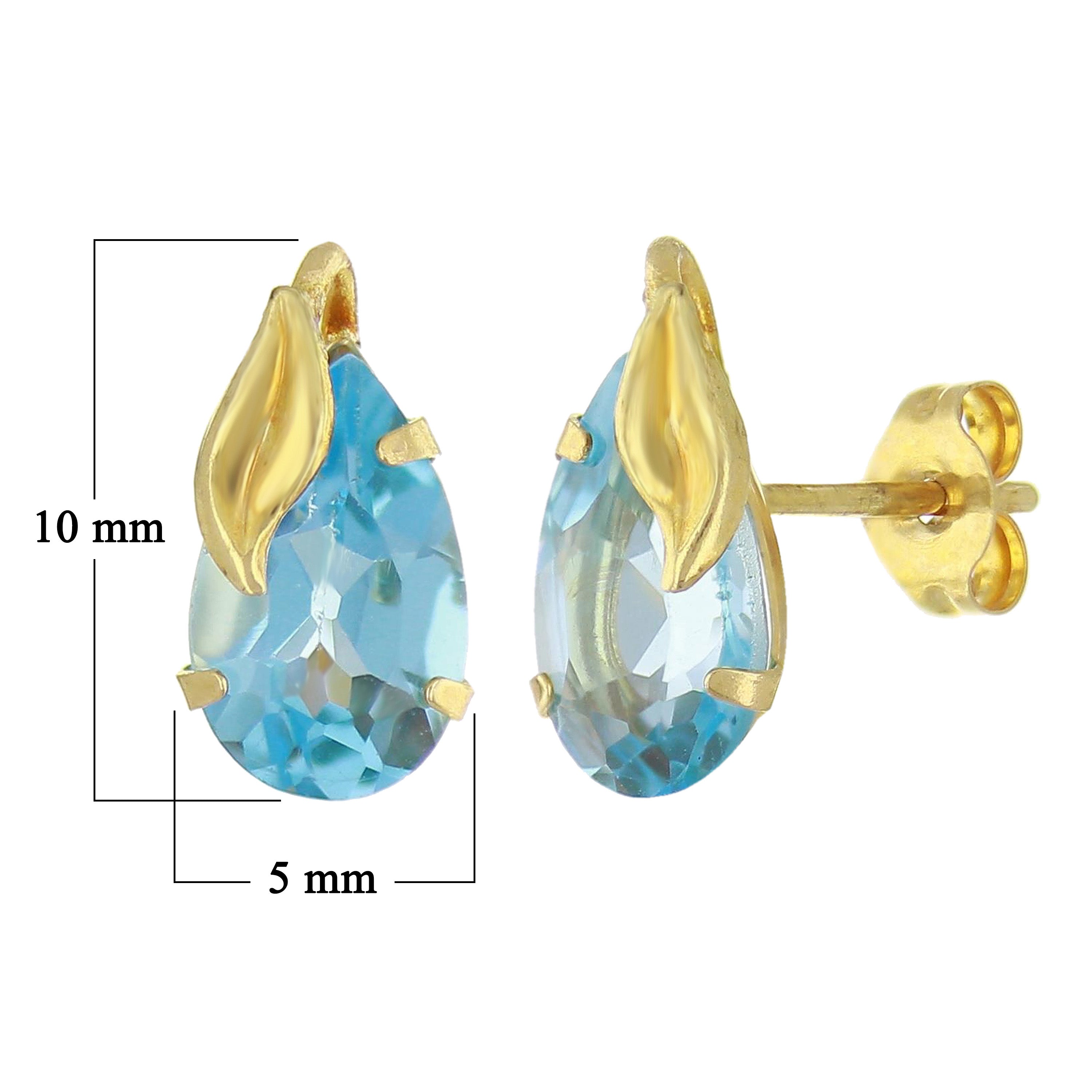 10k Yellow Gold Pear Blue Topaz Stud Earrings