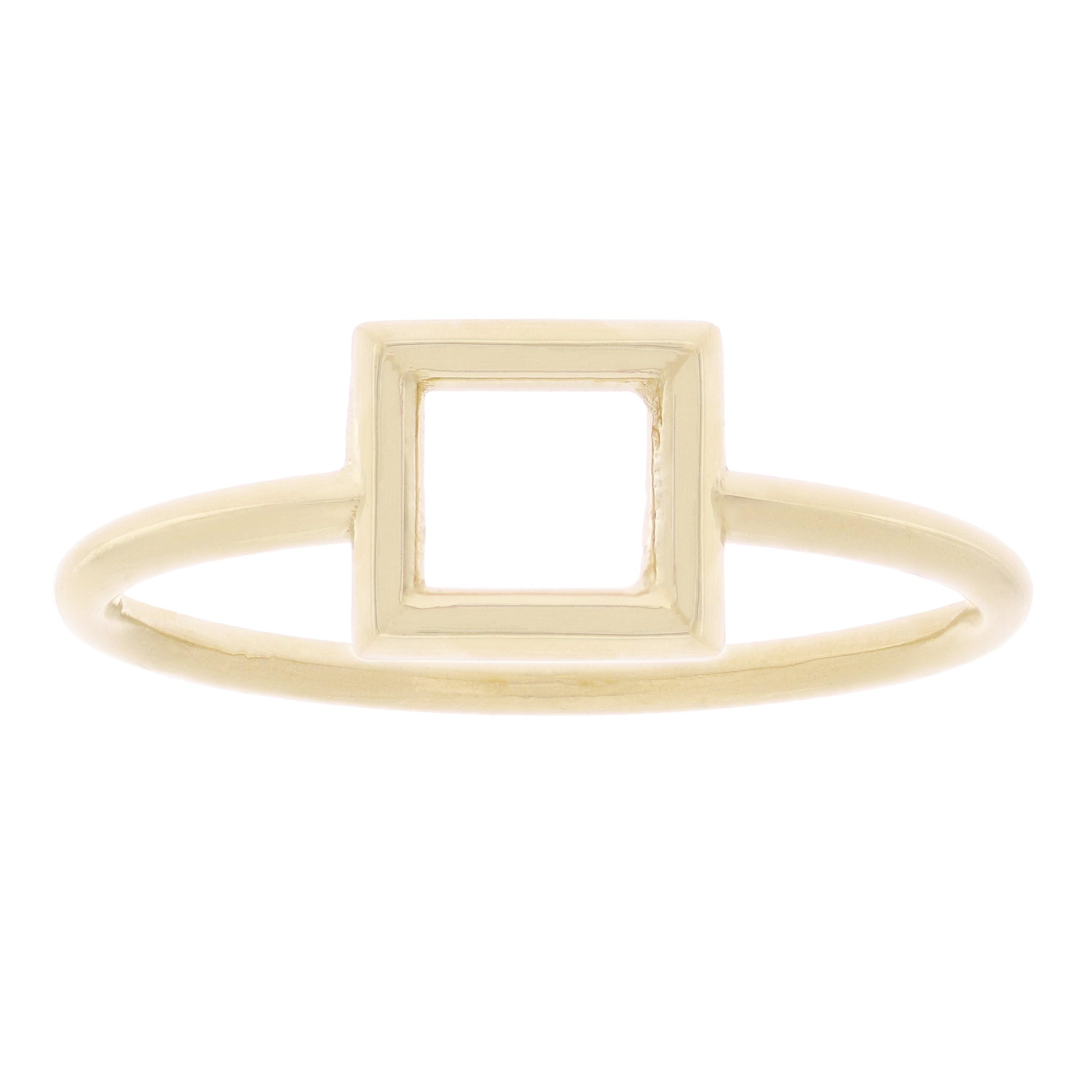 14k Yellow Gold Bright Polished Open Polygon Square Slim Stackable Ring Size 7 - Yellow