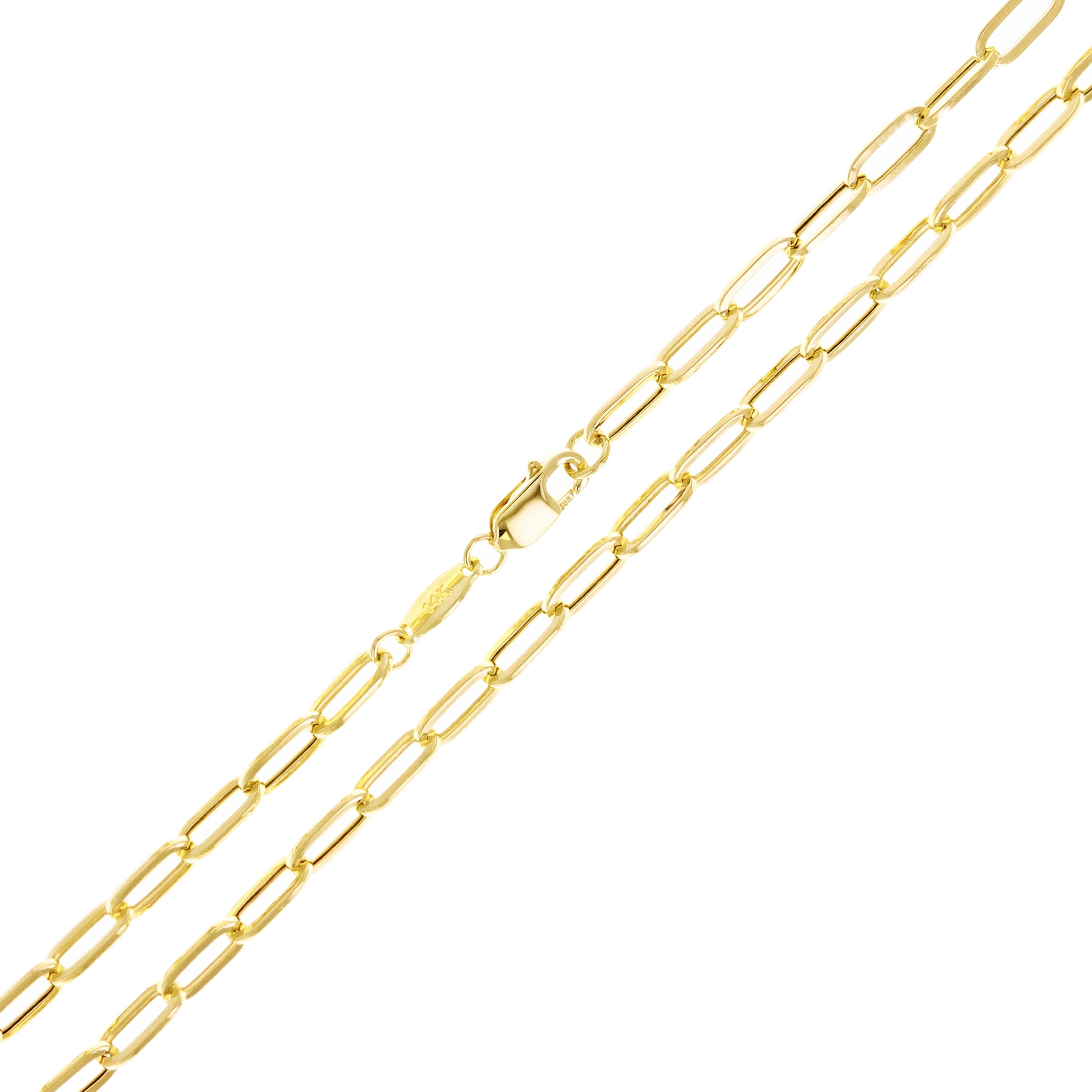 Italian 14k Yellow Gold Hollow Paper Clip Link Chain Necklace 18" 3mm 3.6 grams - 18" 3.6 grams