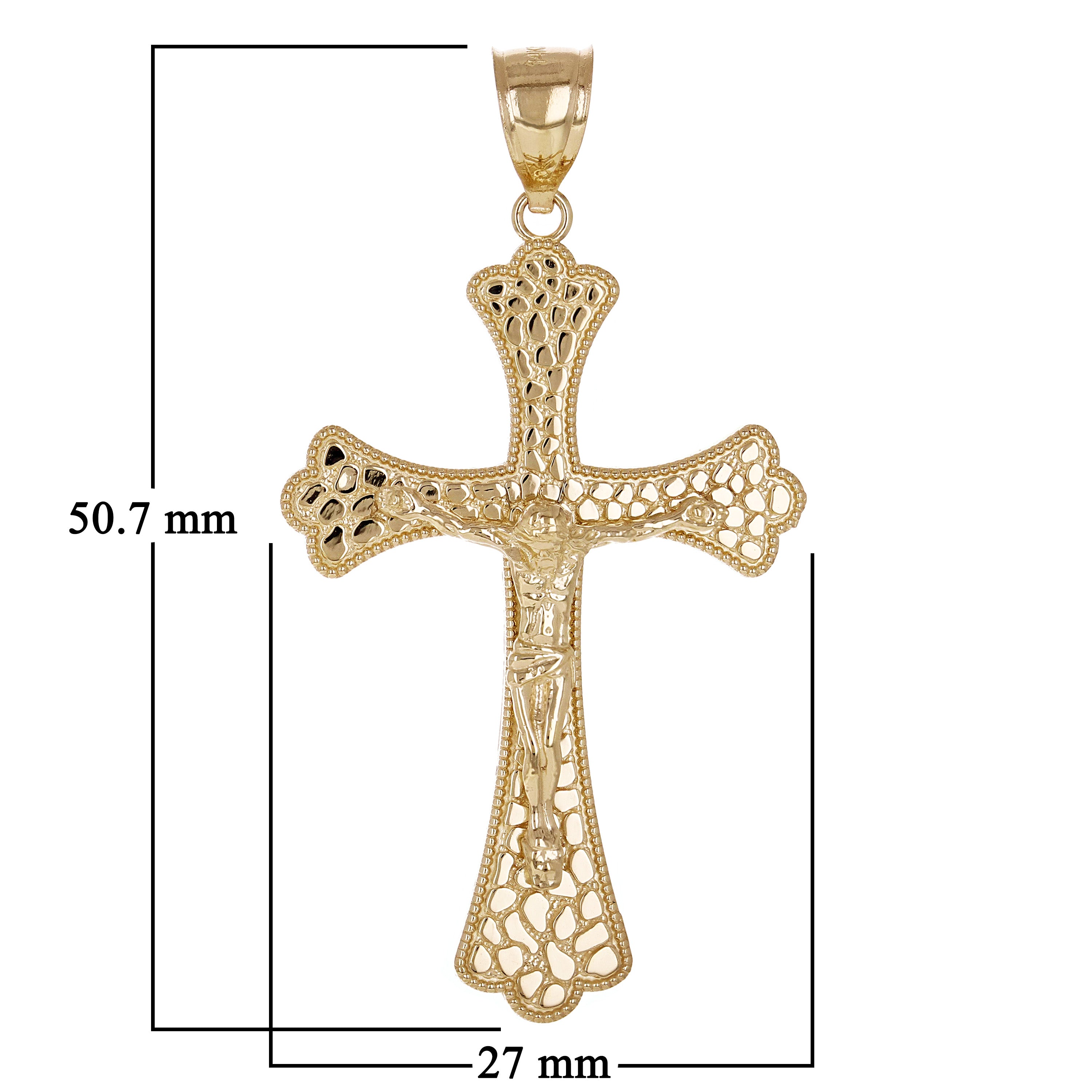 14k Yellow Gold Jesus Christ Crucifix Nugget Cross Charm Pendant 2" 4.6 grams