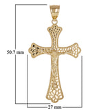 14k Yellow Gold Jesus Christ Crucifix Nugget Cross Charm Pendant 2" 4.6 grams