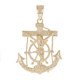 10k Yellow Gold Jesus Christ Crucifix Mariner Anchor Pendant 2.5" 14.5 grams - Yellow