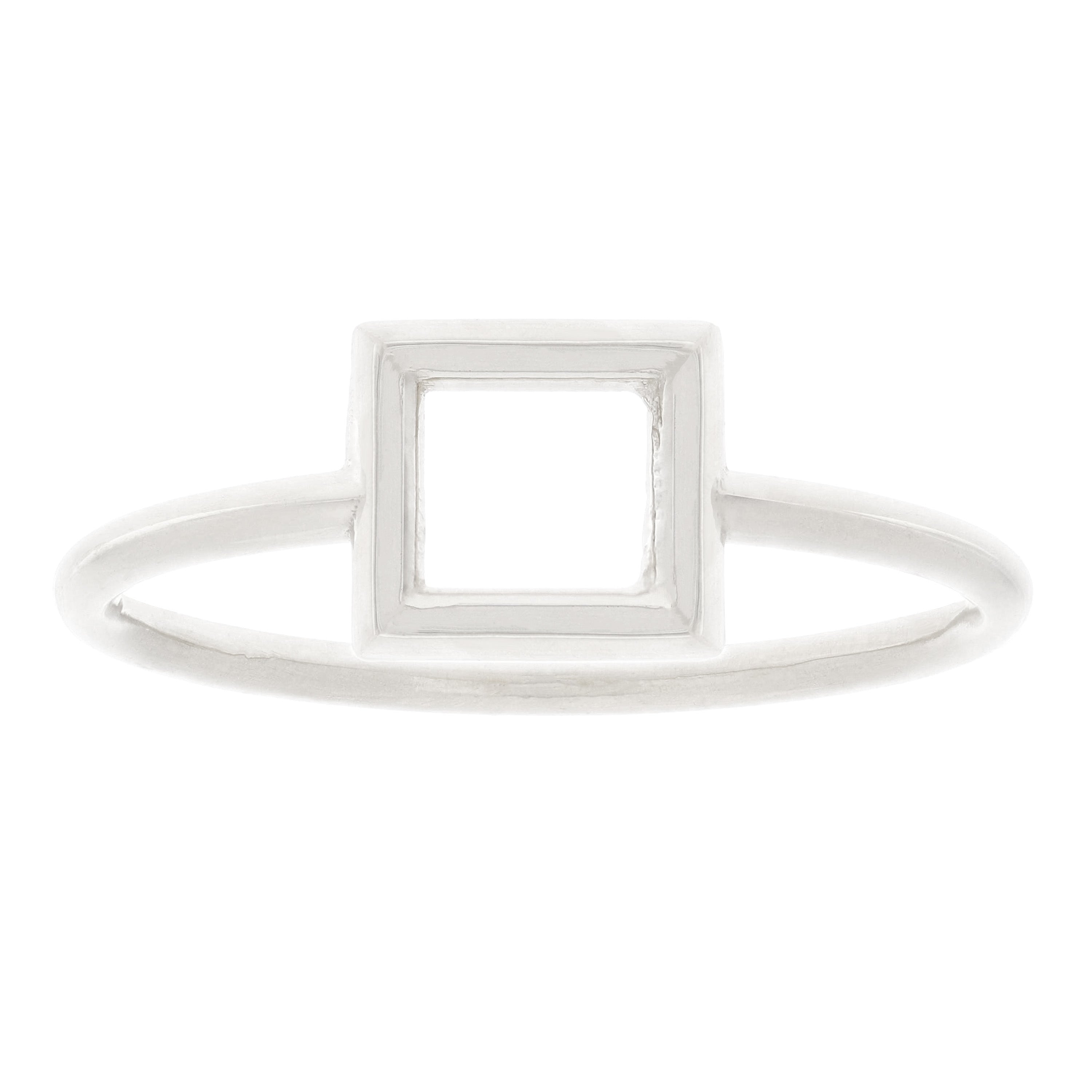 14k White Gold Bright Polished Open Polygon Square Slim Stackable Ring Size 7 - White