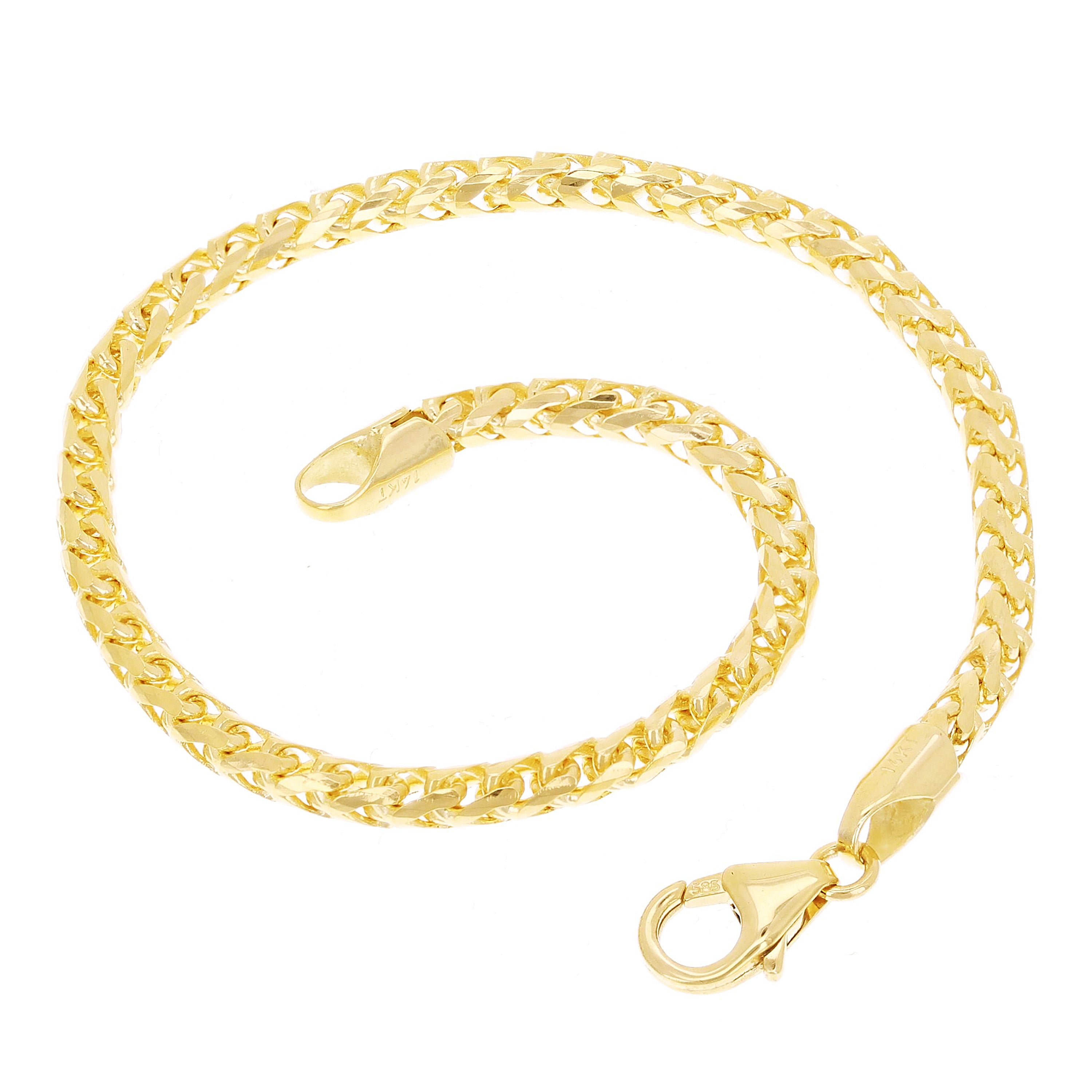 Italian 14k Yellow Gold Solid Diamond Cut Franco Chain Bracelet 7.5" 3mm 9.3 grams - 7.5" 9.3 grams
