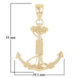 14k Yellow Gold Nautical Anchor Ship Mariners Rope Pendant 2.2" 13.5 grams