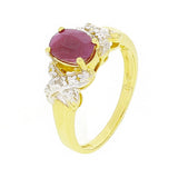 14k Yellow Gold Oval Ruby and Diamond Hugs & Kisses Promise Ring Size 7.5