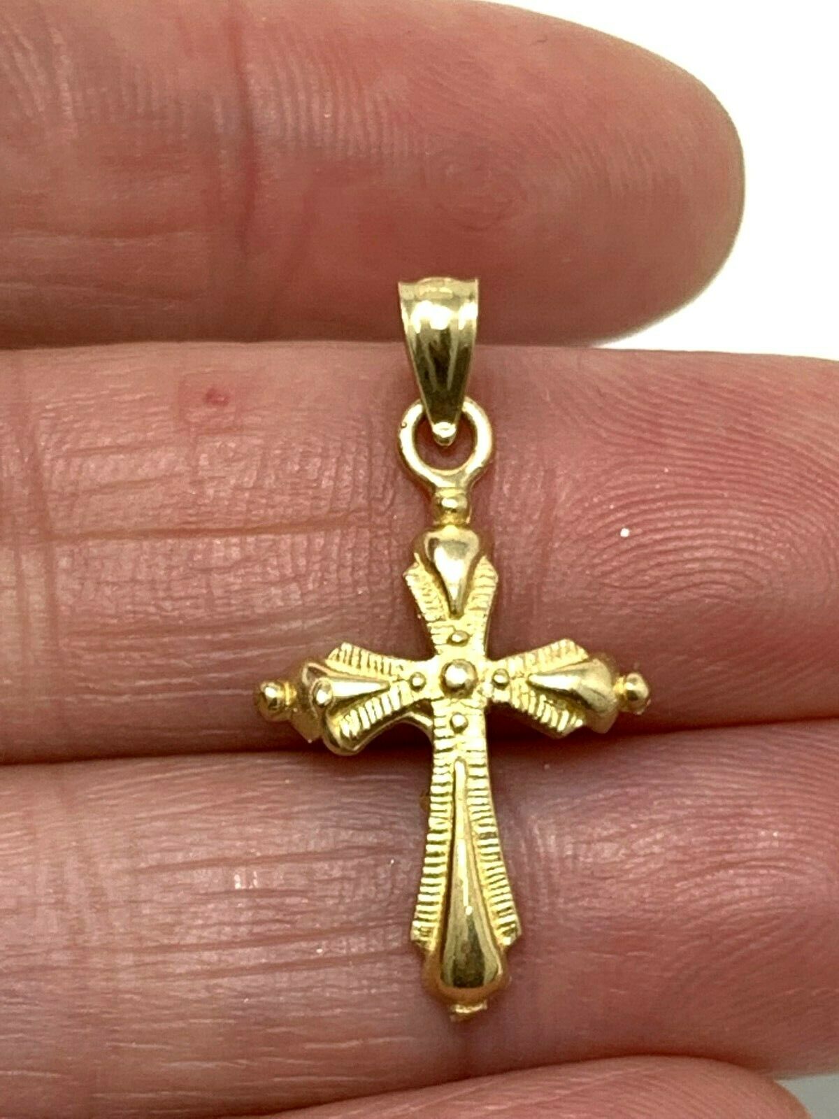 14k Yellow Gold Solid Small Cross Religious Charm Pendant 1.2 grams