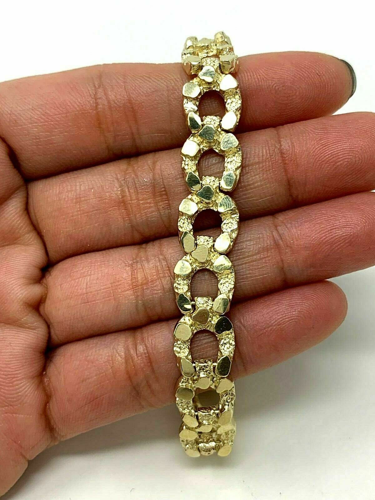 10k Yellow Gold Solid Horse Shoe Nugget Bracelet 8" 10.5mm 21 grams