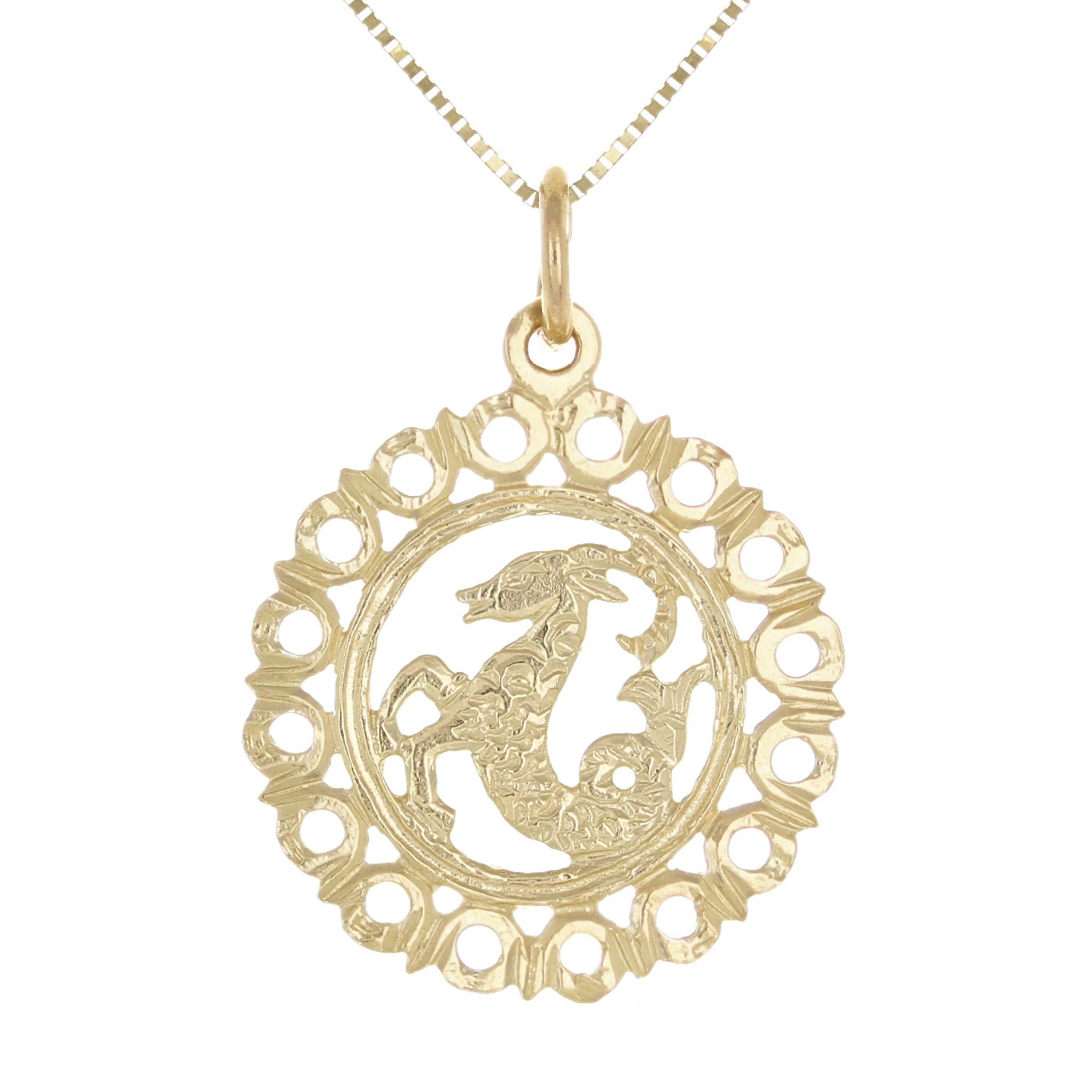 14k Yellow or White Gold CAPRICORN Zodiac Sign Charm Pendant Necklace 18" - Capricorn,Yellow